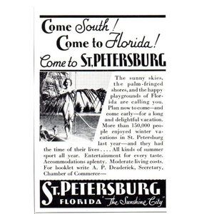 1934 St Petersburg Florida Vacation Vintage Print Ad Bikini Palm Trees Wall Art